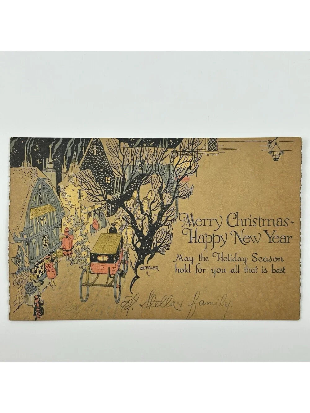 Vintage 1920s Buzza Co Minneapolis Christmas Greeting Card Wheeler Art Deco E-10